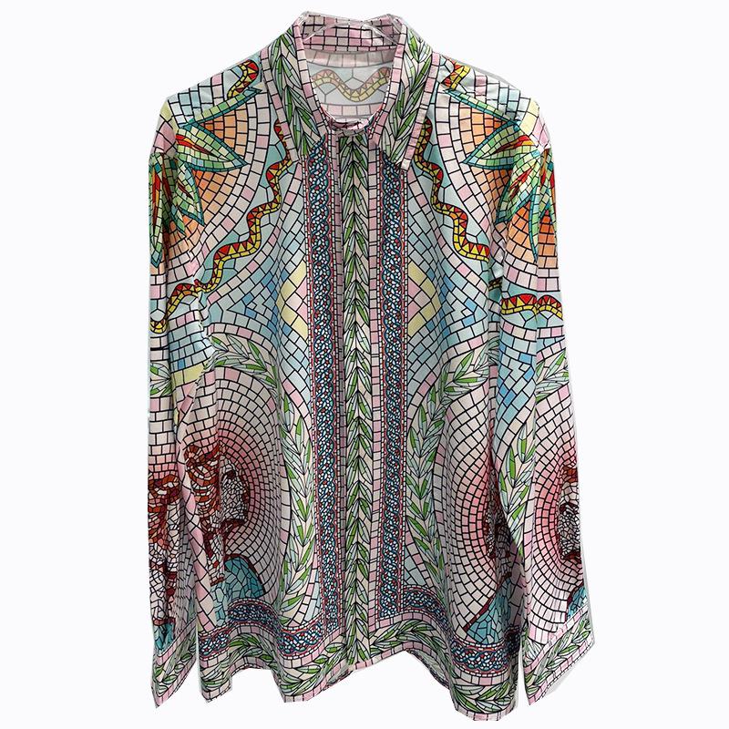 

Модная мужская рубашка с длинным рукавом в стиле кэжуал с трендовым цифровым принтом 2024 XXXL цветочные печати