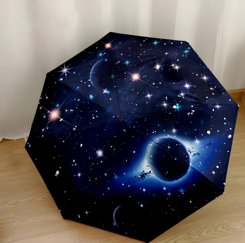 Cosmic Starry Sky Automatic Umbrella Sturdy 8-Rib Shaft Sturdy Construction Perfect for Outdoor Adventures Compact Folding Umbrella