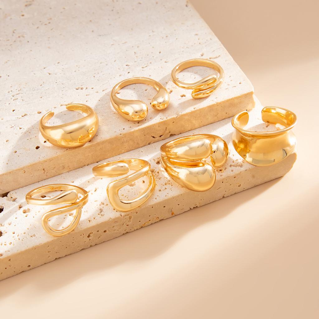 Creative Open Ring Set for Women Wedding Jewelry Trendy Elegant Gold Color Punk Vintage Geometric Adjustable Finger Rings