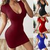 BITCED Sexy Wrap Hip Solid Colour Short Sleeve Dresses for Women