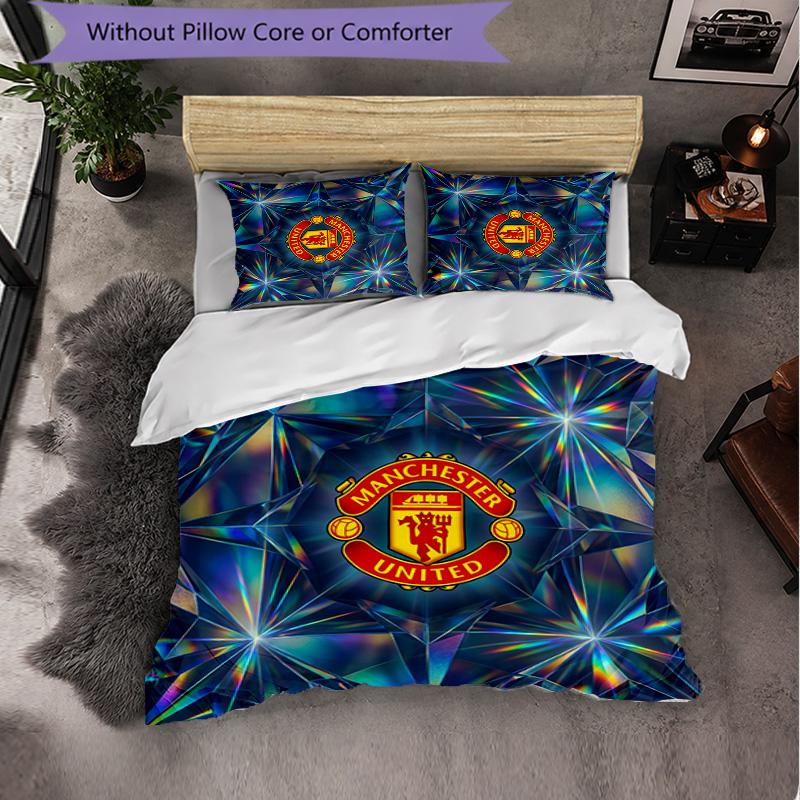 Juego de Cama de 3 Piezas con Patrón del Manchester United Suave Microfibra Funda Nórdica con Fundas de Almohada para Dormitorio