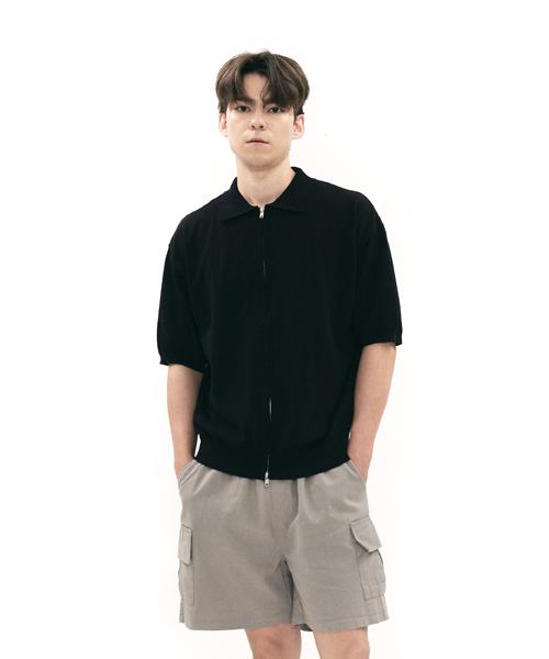Graph Platform Two-Way Short Sleeve Zip-Up Knit Black