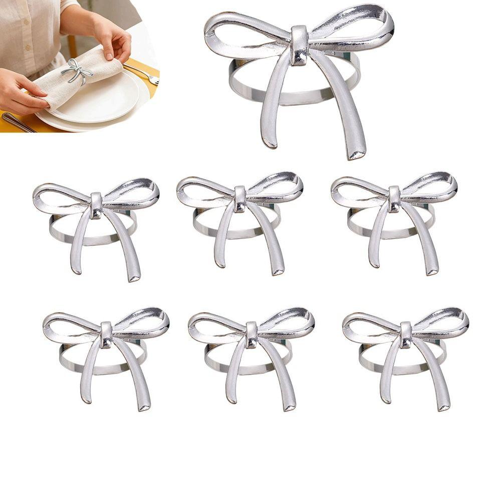 6 Pcs Gold / Silver Bow Napkin Ring Luxury Serviette Ring Napkin Buckle  Thanksgiving Easter