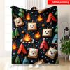 2D Flat Printing 1pc Tent Campfire Pit And Cloud Design Single-Sided Printed Flannel Blanket Suitable for Living Room Office Chair