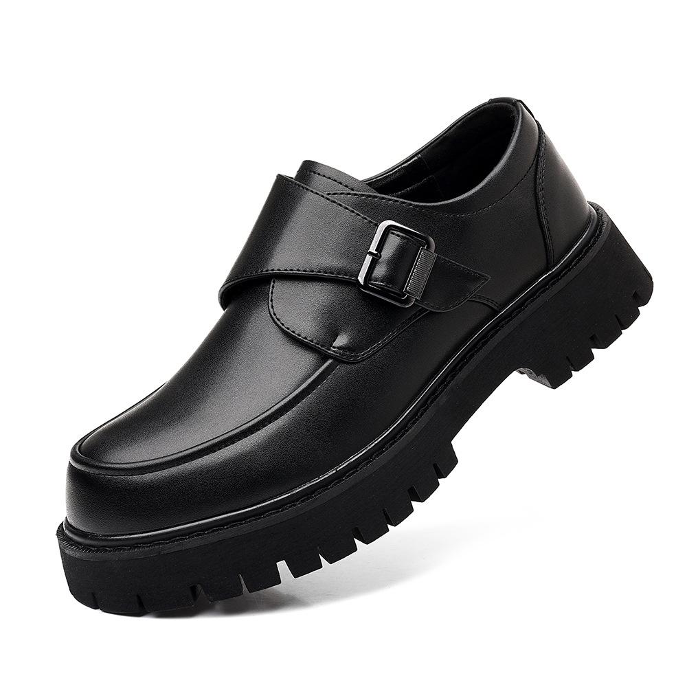 Herrenschuhe in Übergröße für große Köpfe, Plateau-Erhöhung, Lederschuhe, modische Schnalle, Lederschuhe, britische Anzugschuhe, runde Spitze