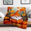 Autumn Gnome with Pumpkin Hat Fall Leaves WallpaperBlanket Flannel Throw Blanket for Sofa, Bed, Travel, Camping, Office