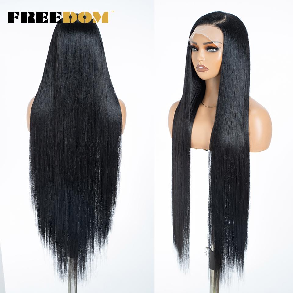 FREEDOM 13X4 Synthetic Lace Front Wigs For Women 38 Inch Soft Long Straight Free Part Lace Frontal Wig Natural Pre Plucked Wigs