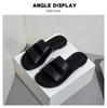 Plus Size Black Leather Flat Women's Sandals - Soft, Comfortable, Single Strap, Fashionable Hollow Outdoor Flip Flops