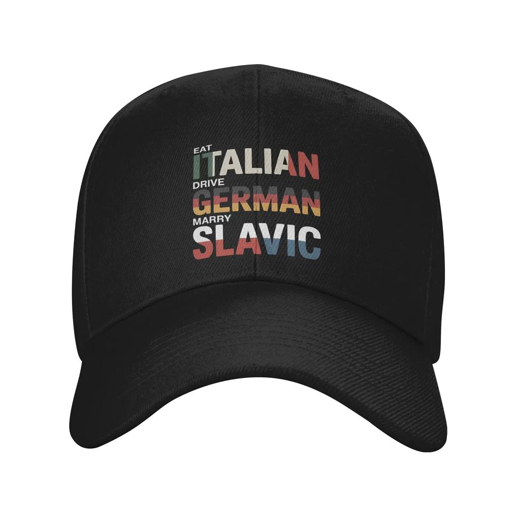 Eat Italian Drive GerUnisex Marry Slavic Outfit Unisex Women Baseball Cap Trucker Hat Casual Formal Headwear Adjustable Fit Sun Cap
