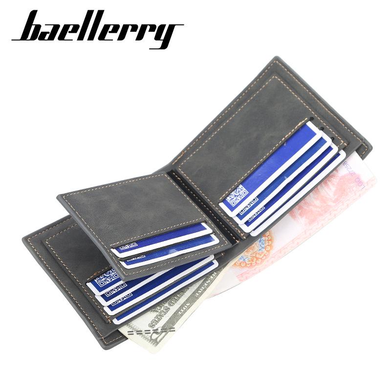 Baellerry Men Short Wallet Vintage Brand Design PU Leather Business Bifold Wallets Classic Coin Purse