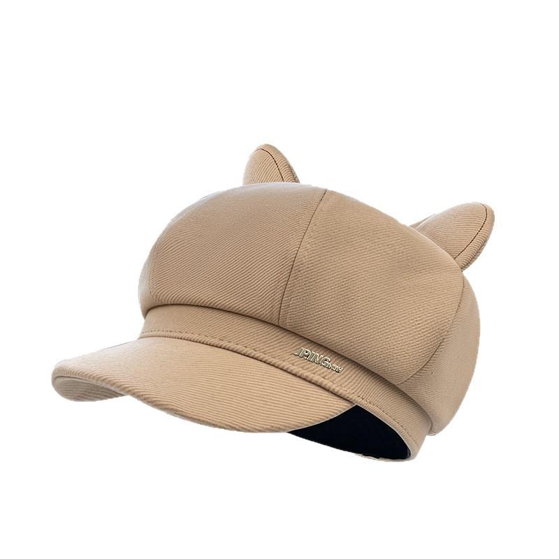 Cute cat ears octagonal hat women's autumn and winter versatile sunshade face small peaked hat Bere painter hat