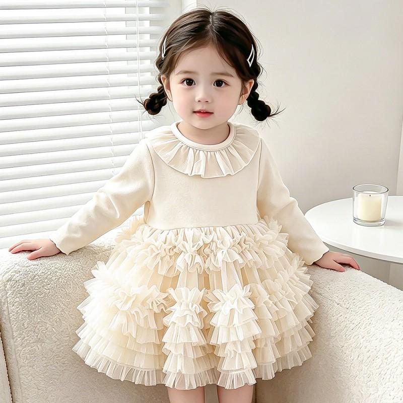 Baby Girls Princess Dress 2026 Solid Color Ruffle Cake Tutu Toddler