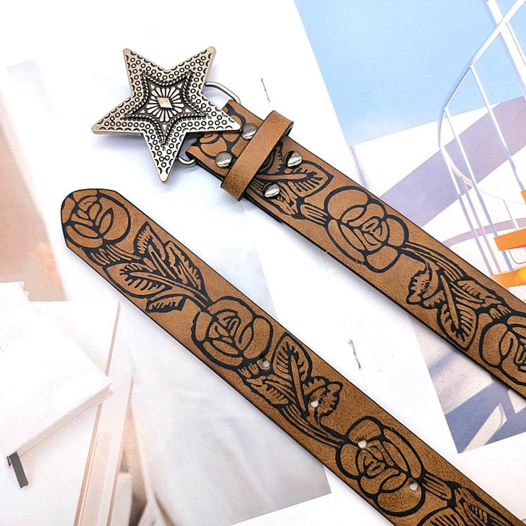 Creative PU Leather Waist Belt Adjustable Length Star Buckle Belt Girl Women Decorative Waist Belt for Coat Skirts Jeans