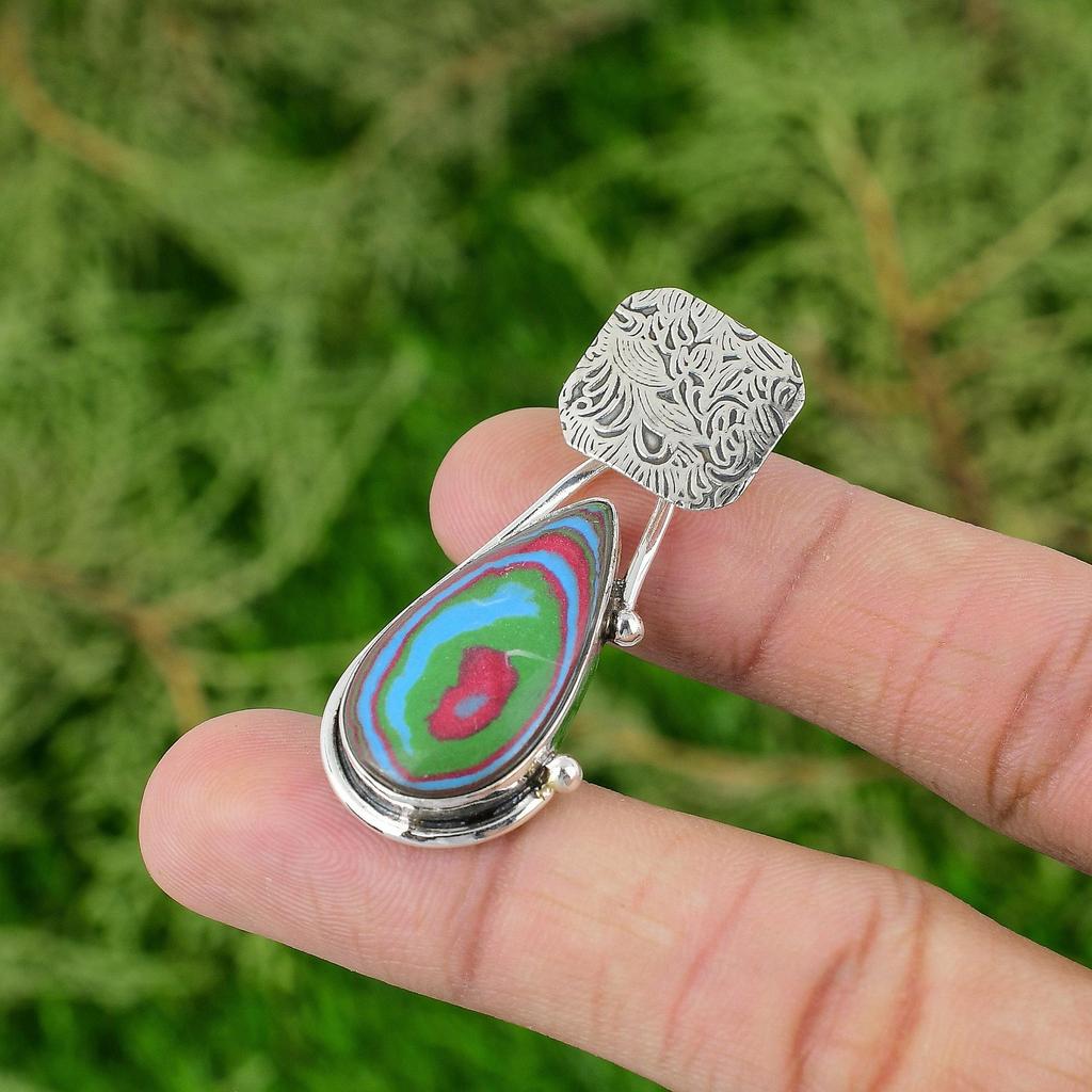Daughters Day Sale Sterling Silver Rainbow Calsilica Stone New Pendant Jewelry