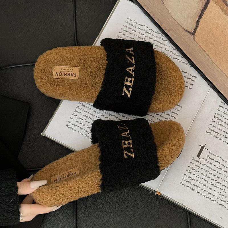 Fashion Flocked Flat Shoes for Women Adult Plush Slippers Luxurious Thick Sole Soft  Designer Fashionable and Comfortable Women's Shoes