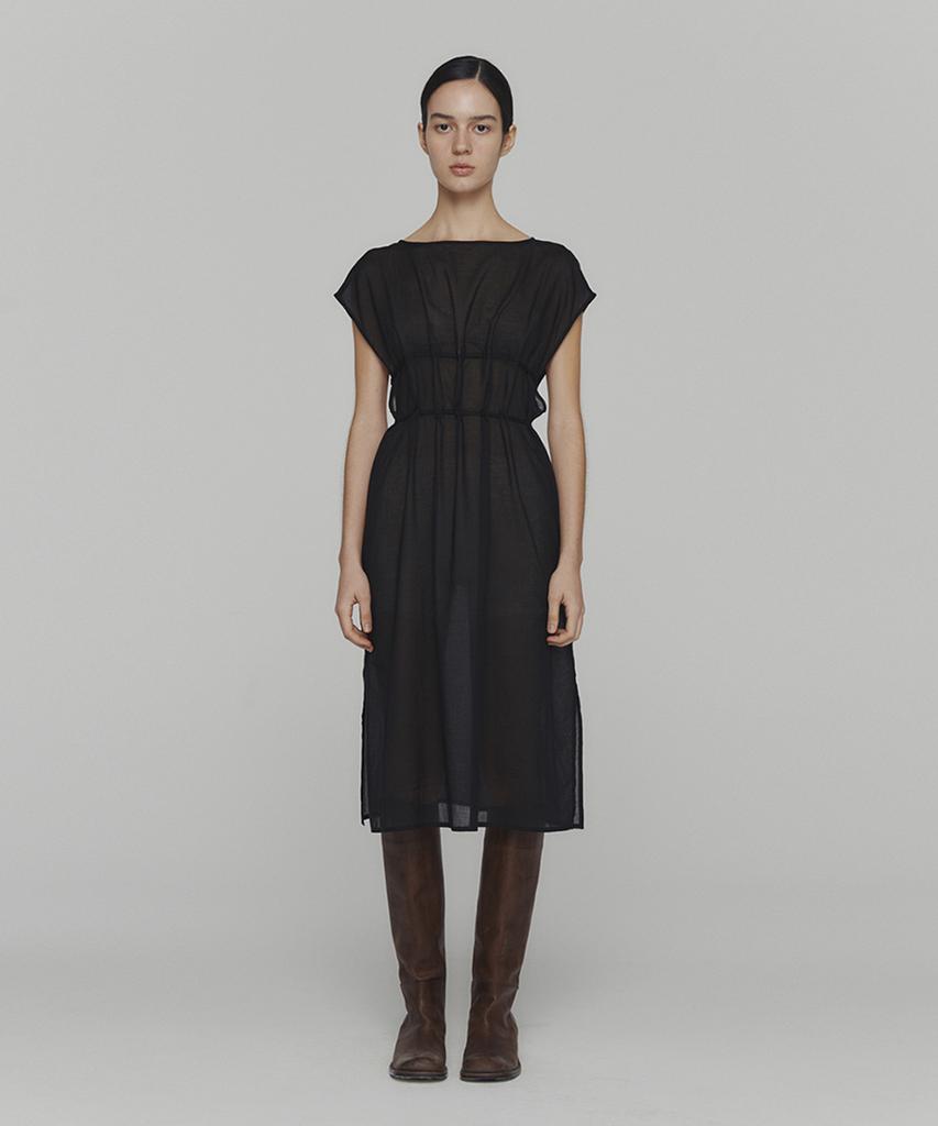 Amomento Sheer Drawstring Dress_Black