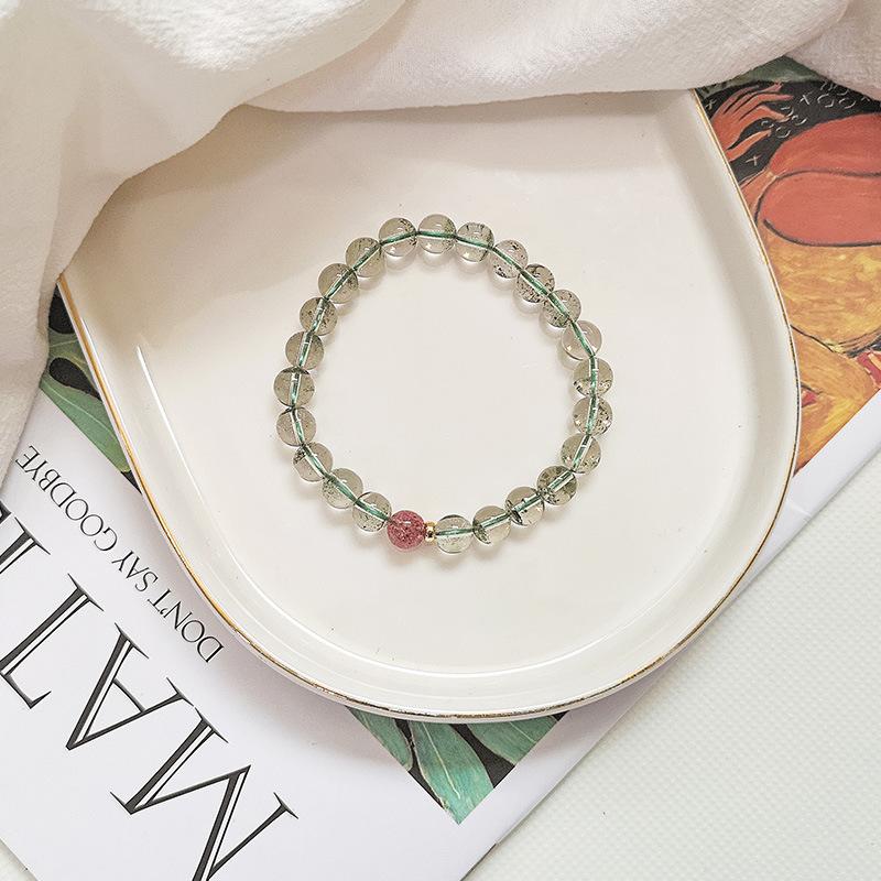 Natural Green Ghost Bracelet Simple 14K Pack Gold Strawberry Crystal Citrine Green Crystal Bracelet Women fits wrist size 5.1-5.5 inches (13-14cm)
