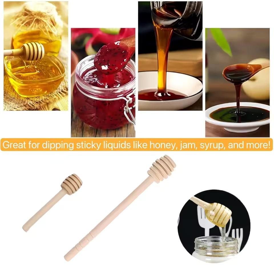 1PCS Honey Stir Bar Mixing Handle Jar Spoon Practical Wood Dipper Honey Long Stick Supplies Honey Dessert Spoon Kitchen Tools
