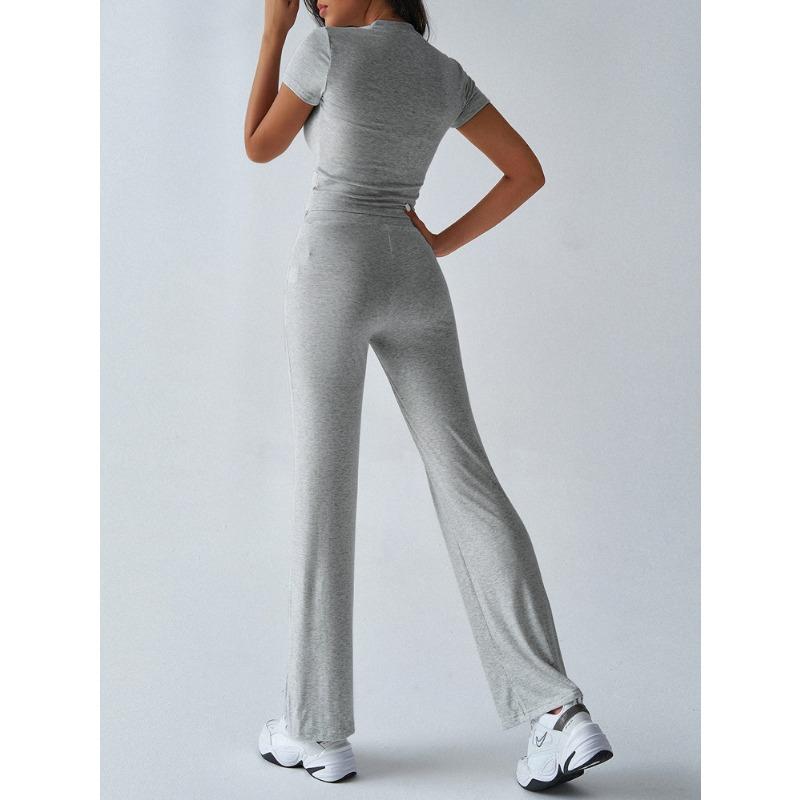 Women's Summer Temperament Solid Color Round Neck Casual Fashionable Short-sleeved Trousers Suit