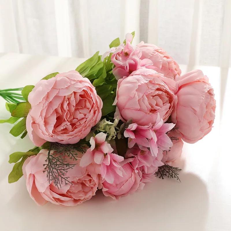 Vintage Artificial Peony Silk Flowers Bouquet for Home Wedding Decoration