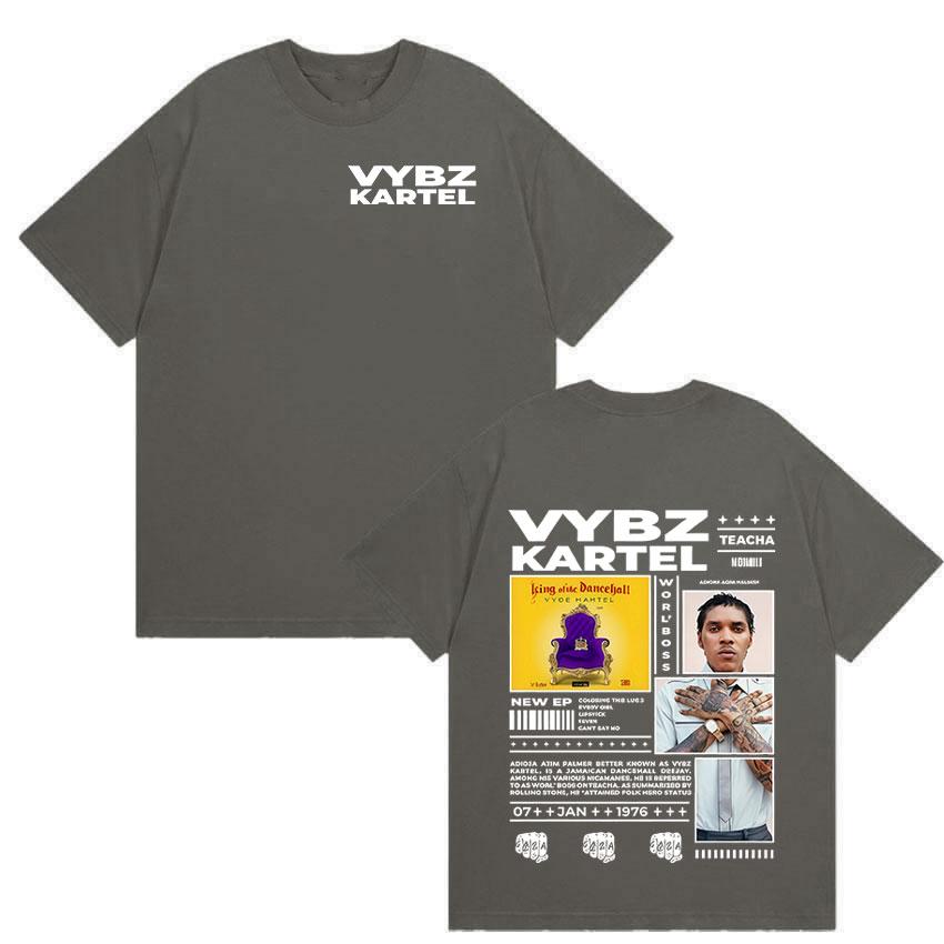 Rapper Vybz Kartel Tour 2025 Summer New Album 100 Pure Cotton Printed Tshirt Mens Hip Hop Gothic Short Sleeve High Quality