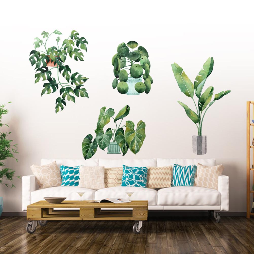 Green Potted Plant Wall Sticker Removable Wall Decal for Bedroom Living Room Background Decor