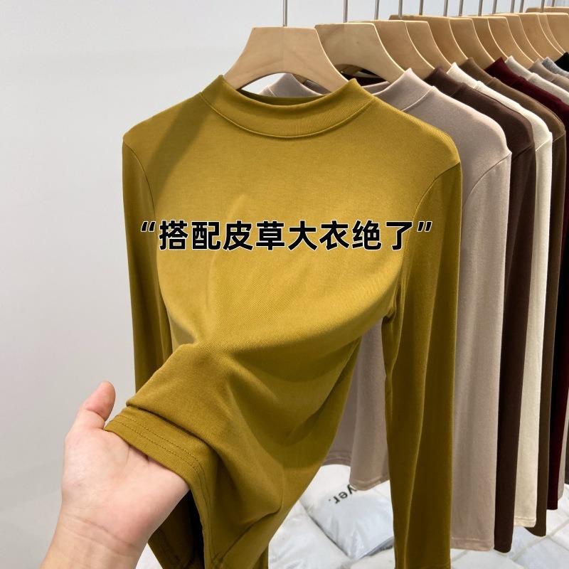 Semi-turtleneck slim-fit polished thermal bottoming shirt women's autumn and winter angora red inner long-sleeved shirt top