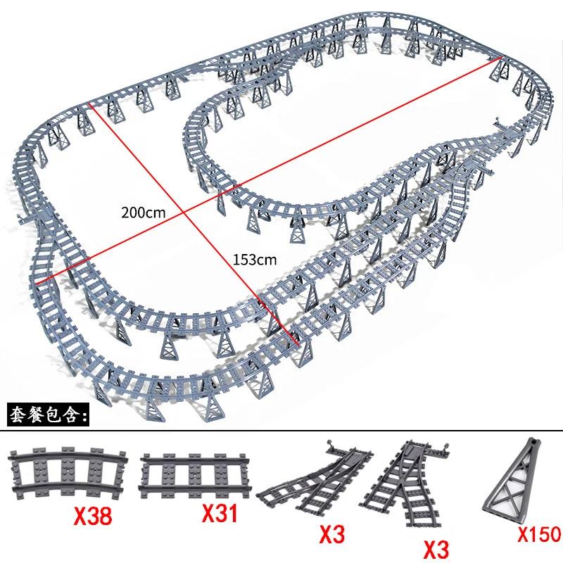 Compatible With LEGO MOC Railroad Bridge Train Track Combination Scene Building Blocks DIY Cross Track Bricks Toys Rail Car