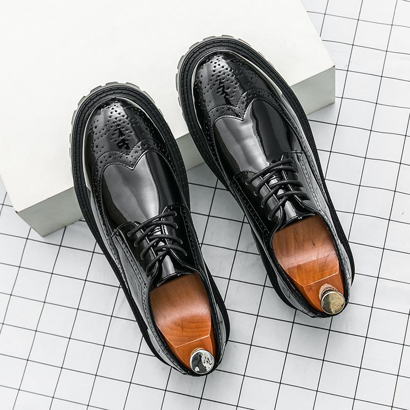Cheap foreign trade leather shoes men's autumn British style dress business black platform brock wedding groom shoes