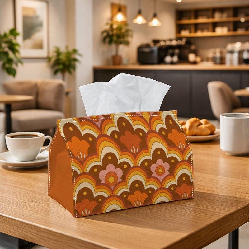 1pc Retro Vintage Geometric Tissue Box, Abstract Pattern Orange Perfect for Outdoor Gatherings, Daily Desktop Use, And Suitable for Bedrooms, Living R
