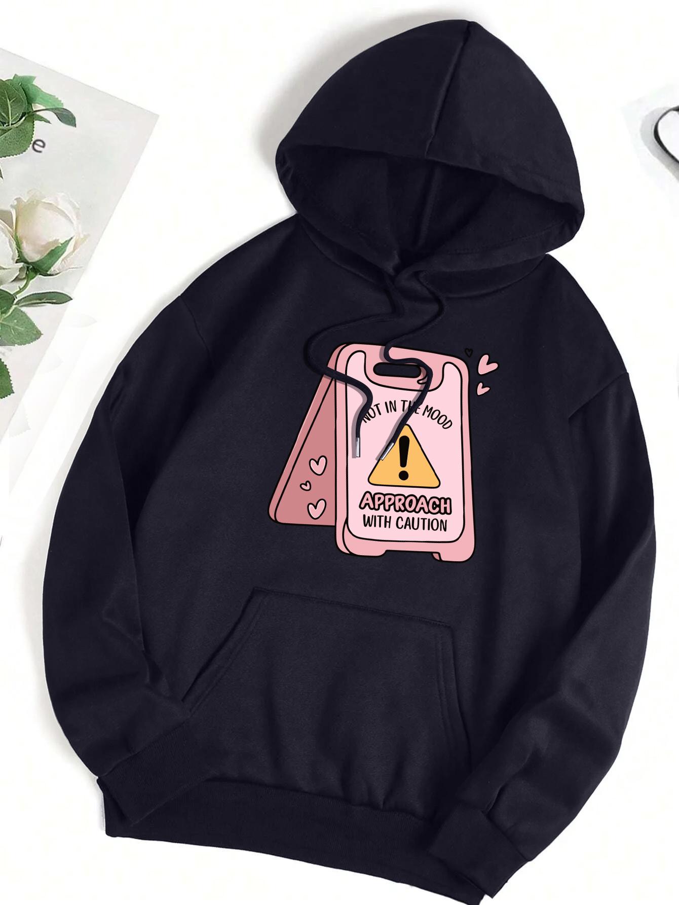 

Not In The Mood Pink Warning Sign Print Women Hoody Harajuku Loose Sportswears Fashion Hip Hop Hoodies Autumn Y2K Clothes 3XL