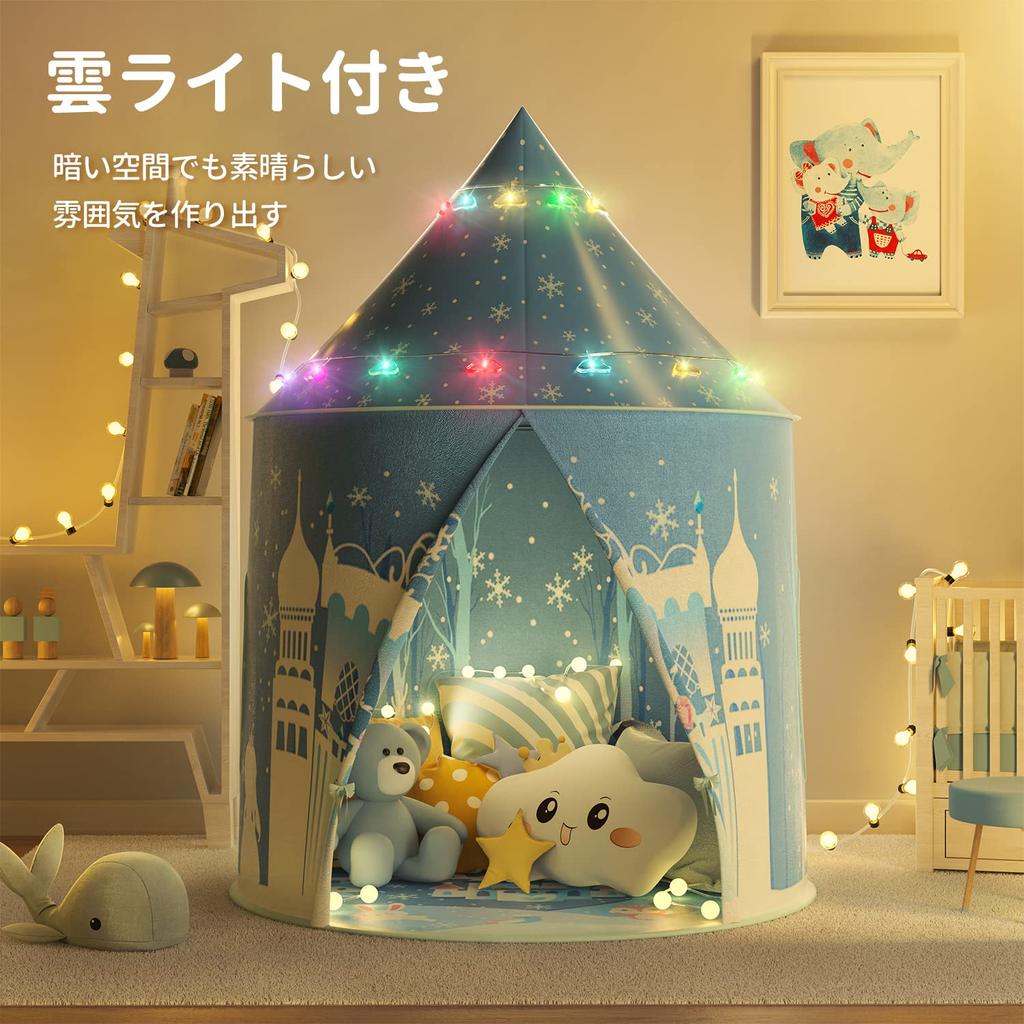 Eve Stone Kids' Snow Castle Tent, Foldable with LED Lights, IndoorOutdoor Use, Storage Bag Included, Kids' Camping Set, Secret Base with Window, Easy
