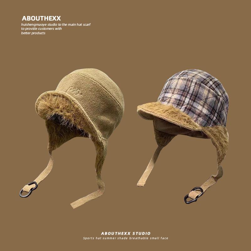 New Double sided Ear Protection Hat for Women Winter Windproof  Coldproof and Warm Pullover Lei Feng Hat Outdoor Travel Pilot Hat