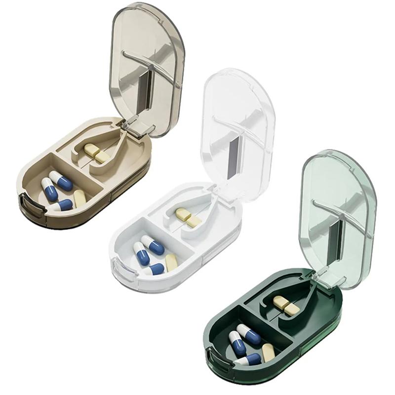 2 In 1 Mini Pill Cutter And Storage Box Portable Drug Tablet Medicine Dustproof Divider Organizer Crusher Pill Box For Outdoor