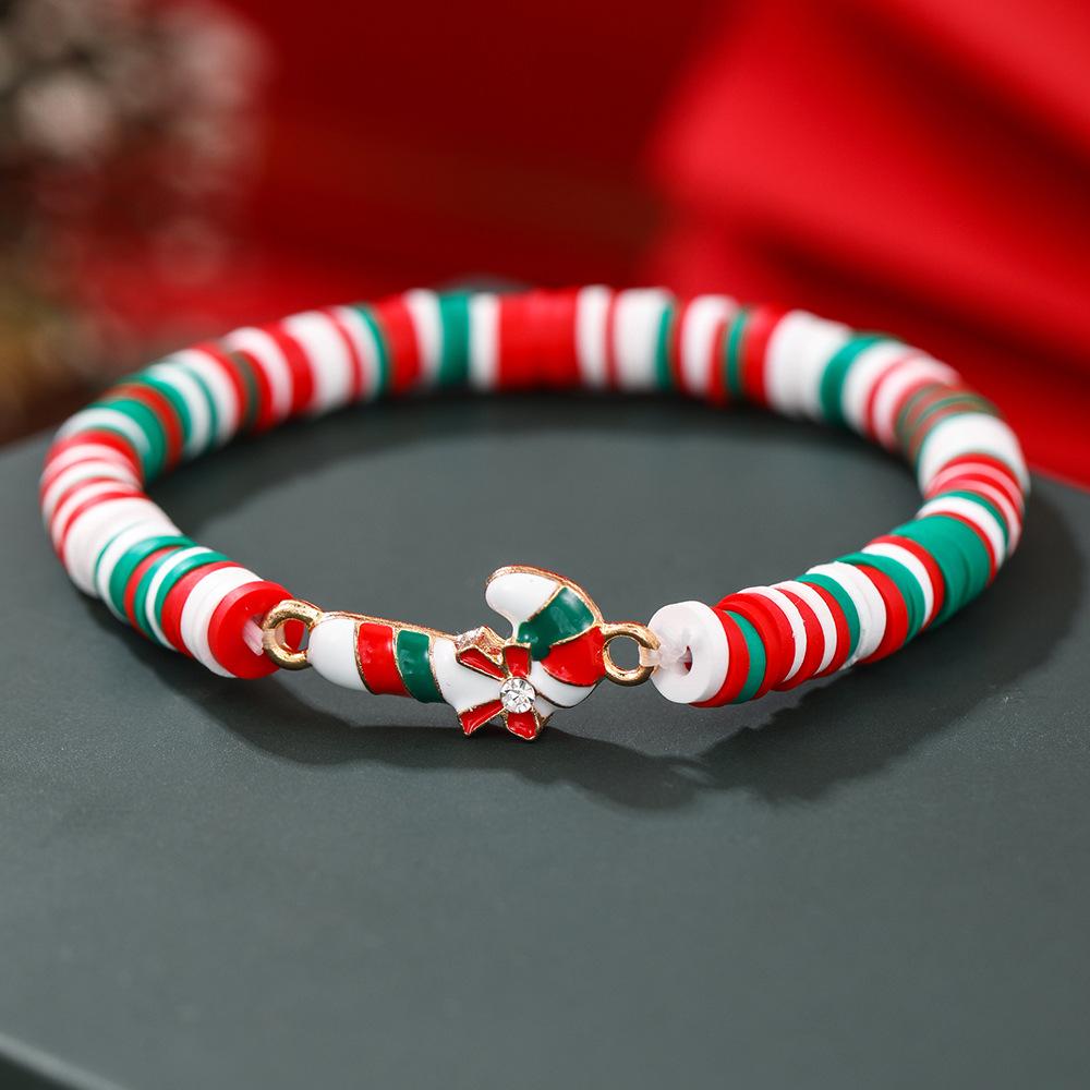 European and American Christmas soft pottery bracelet, new Christmas alloy accessories red, green and white soft pottery elastic rope bracelet