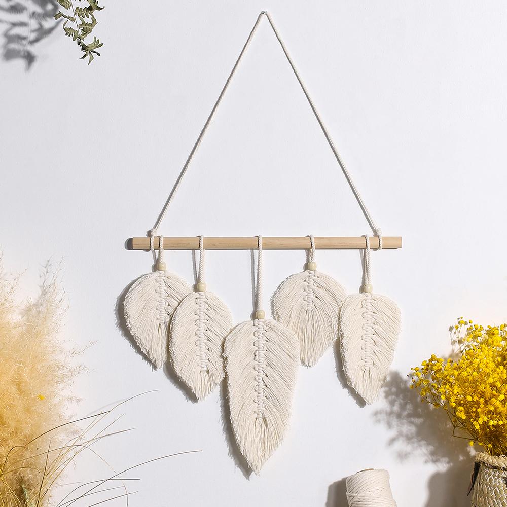 Blatt Makramee Wandbehang Boho Zimmer Home Decor Gewebter ästhetischer Wandteppich Home Wohnzimmer Hochzeitsdekoration Geschenk