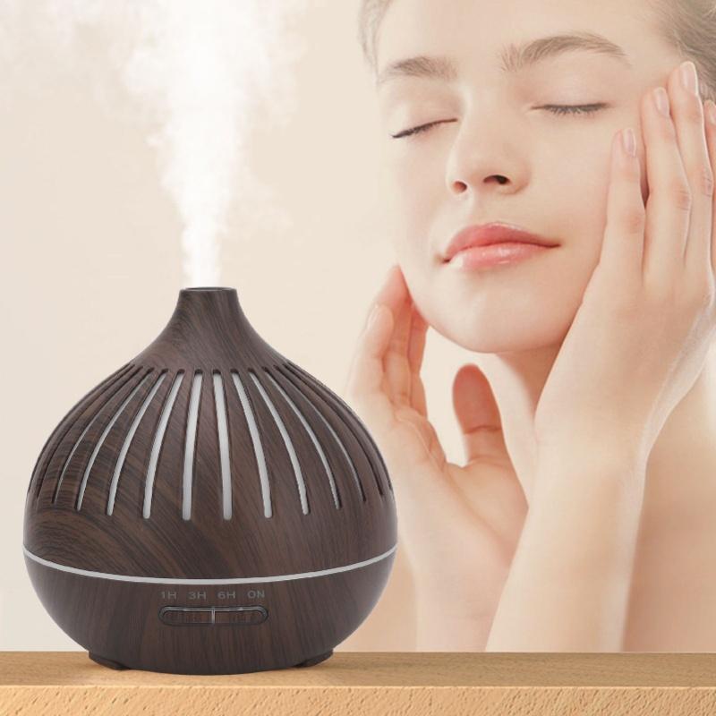 400ML Wood Grain Humidifier Desktop Aromatherapy Diffuser With Colorful Light Remote Control Auto Shut Off For Home Office