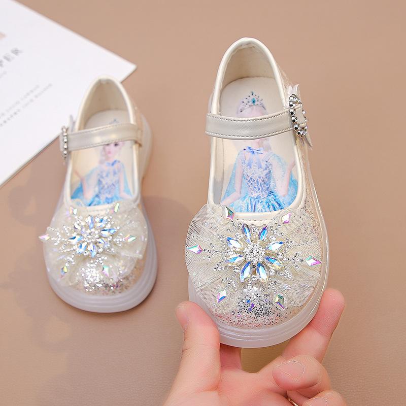 Girls' small leather shoes2026Spring and Autumn New Soft-Sole Rhinestone Princess Shoes for Little Girls, Soft-Soled Baby Shoes