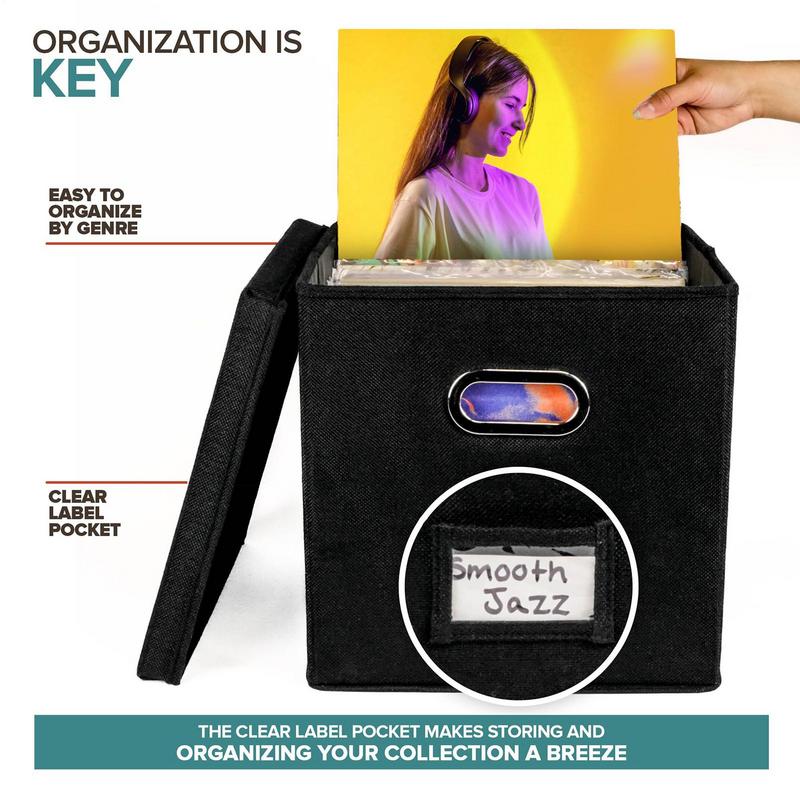 Vinyl Record Storage Box Portables Multi-functional Organizer with Lid for 12 In Albums Records Crate LP Album Storage