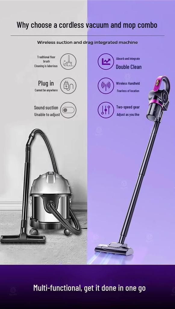 Ultra-Quiet Handheld Vacuum Cleaner with Large Suction, Mite Removal, Carpet Wash & Mop