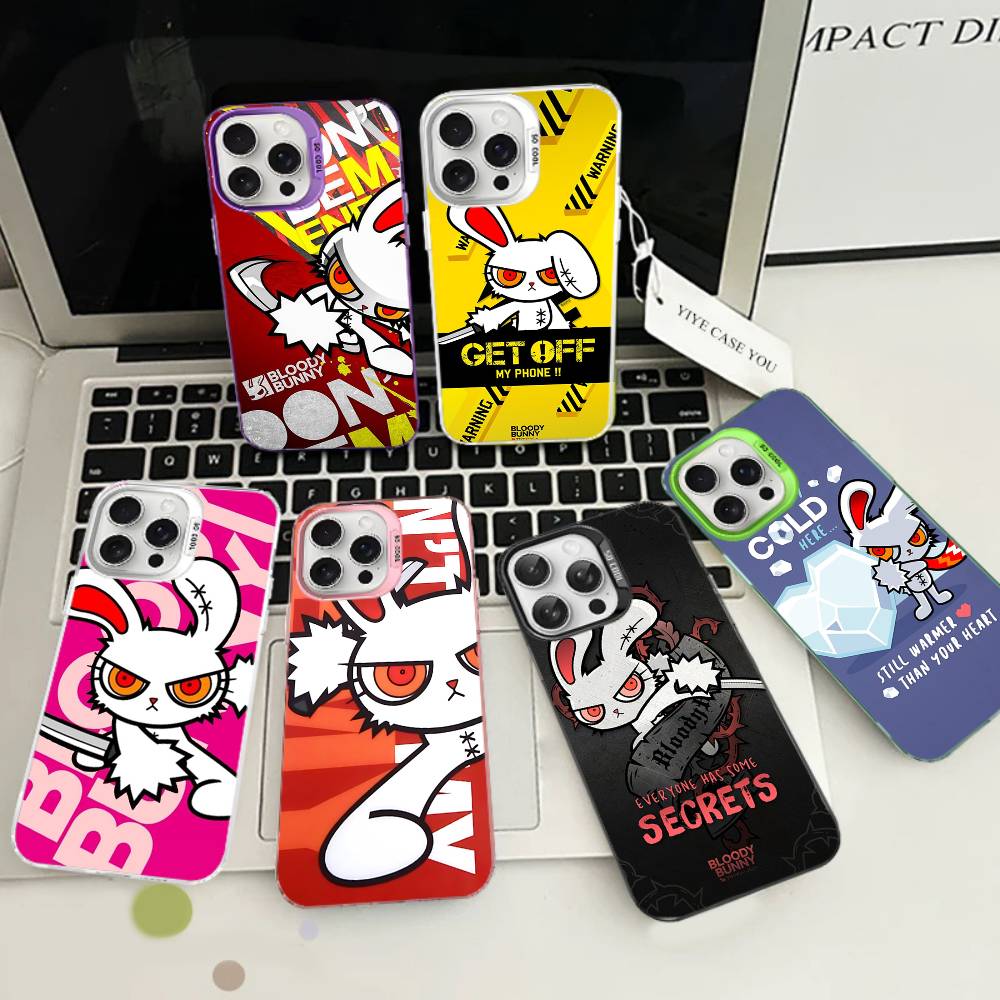 Anime B-Bloody Bunny Phone Case For IPhone 17 16 15 14 11 12 13 Pro Max Plus Pro Colored Silver Cover