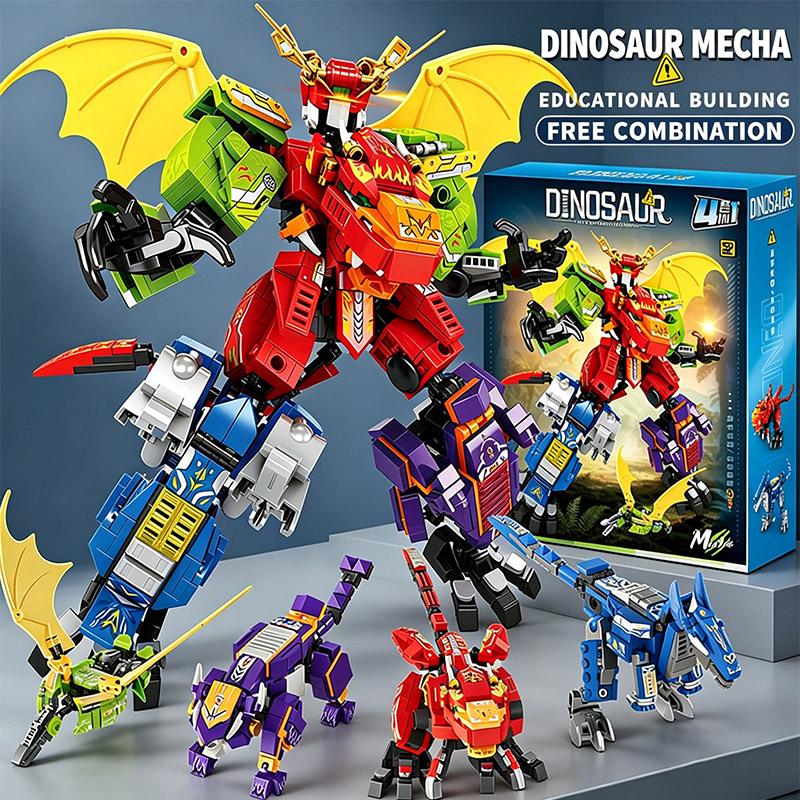 Dinosaur Mech Building Blocks 4in1 Transforming Robot Building Block Dinosaur Animal Building Blocks Childrens Toy Birthday Gift