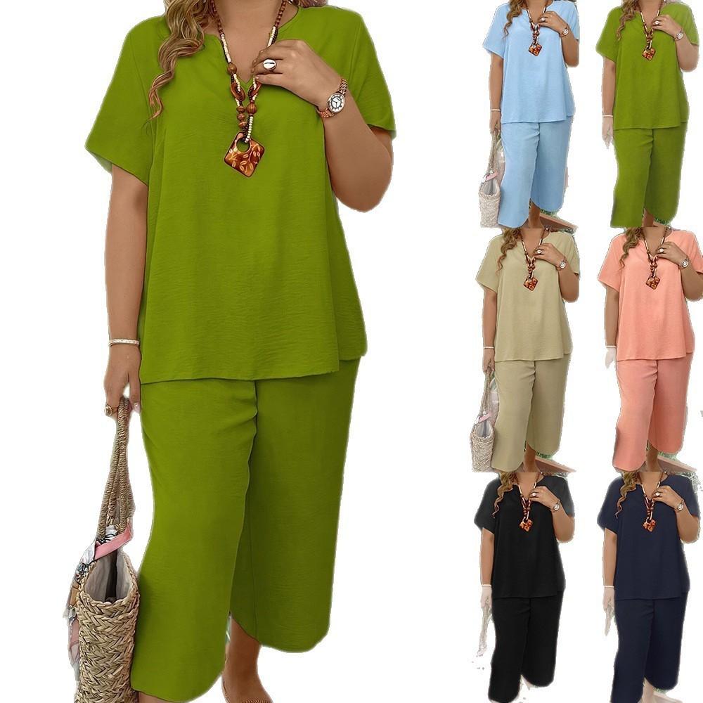 Fashion 2 Piece Sets Womens Outfits Elegant and Fashionable Solid Color Short Set for Plus Size Women's Clothing