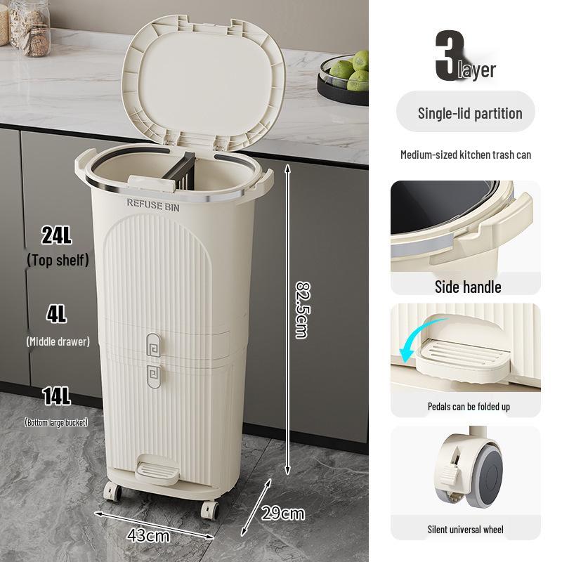 Luxusní vysoký odpadkový koš v japonském stylu s nožním pedálem pro suchý a mokrý odpad