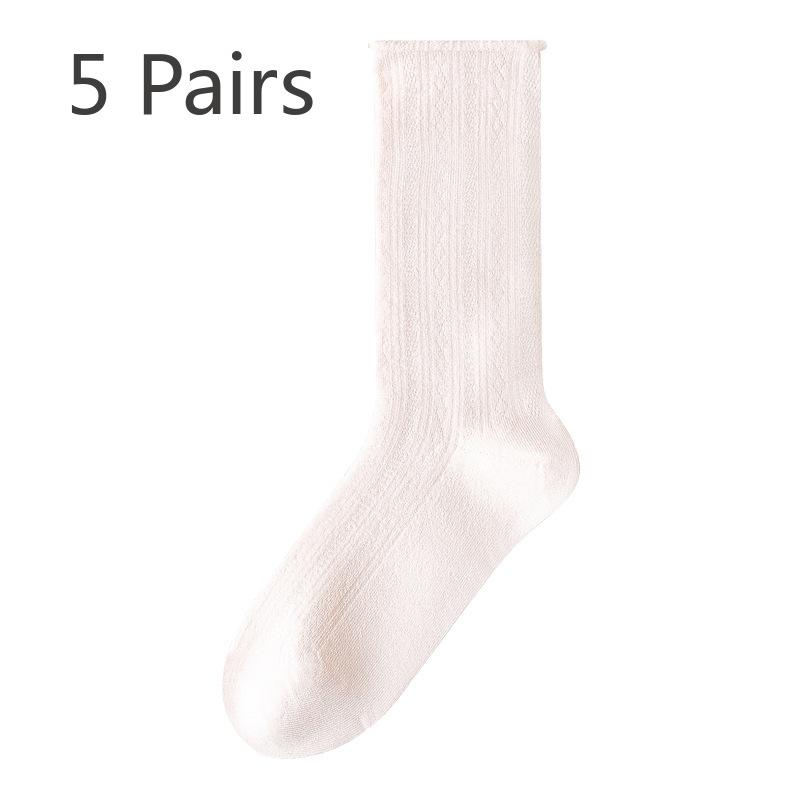 5 Çift Kadın Yazlık İnce Buz İpeği Beyaz 7A Antibakteriyel Kadın Orta Tüp Havlu Çorap