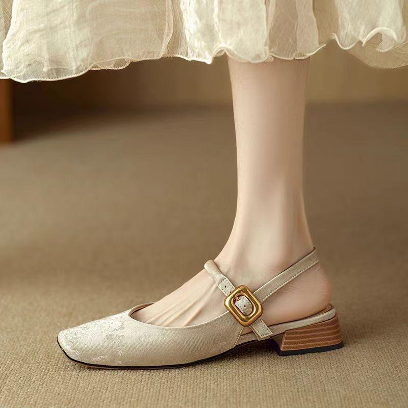 Fashion Mary Jane Women Sandals Mid Heels Square Toe Slingback Shoes 2024 Fashion Lolita Female Autumn New Elegant Dress Pumps Shoes