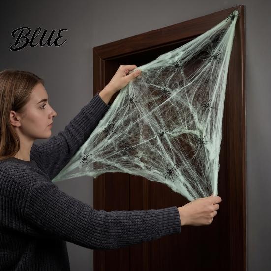 Spooky Party Supplies Halloween Glow-in-the-Dark Spider Web, 20/40/60/100/120/200/300g Luminous Web with Mini Spiders, Celebration Reusable Decor for