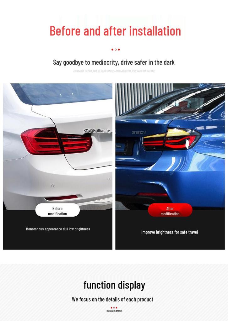 Compatible with 2013-2018 BMW 3 Series F30/F35 Rear MP Style LED Sequential Signal Daytime Running Brake Light.