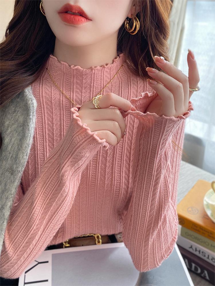 Delicate Fungus Edge Semi-turtleneck Knitted Bottoming Shirt Women's Spring, Autumn and Winter New Slim-fitting Inner Top Soft Waxy Sweater