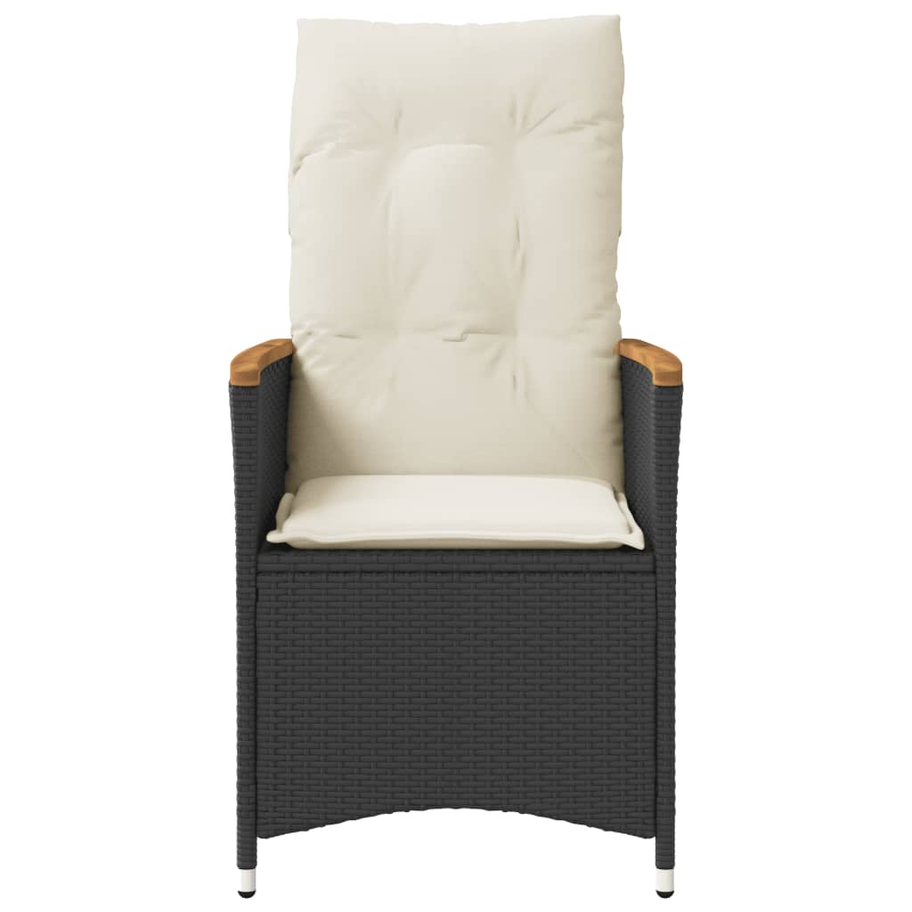 Garden Armchair with Cushions 2 pcs Adjustable Black Poly Rattan